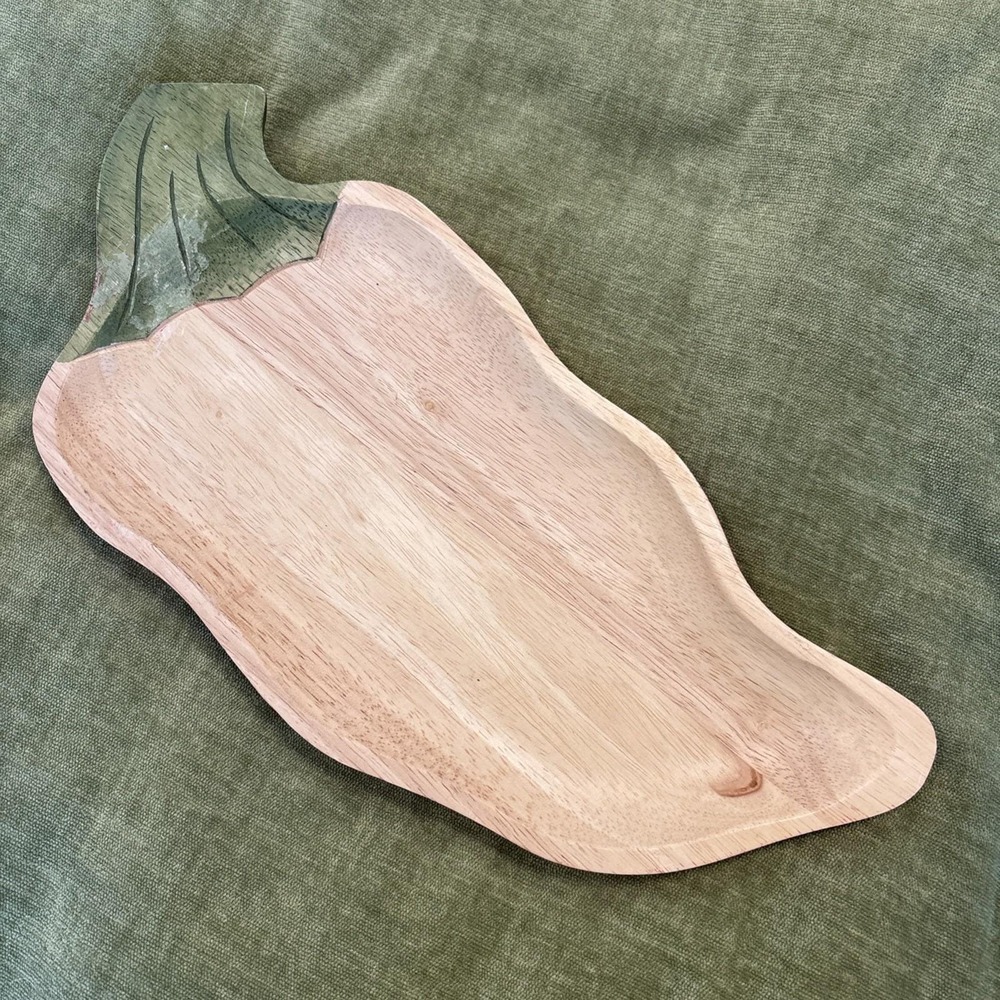 VTG Clay Art‎ Wooden Platter Shape of Pepper Dated 1998 Veggie Platter Appetizer